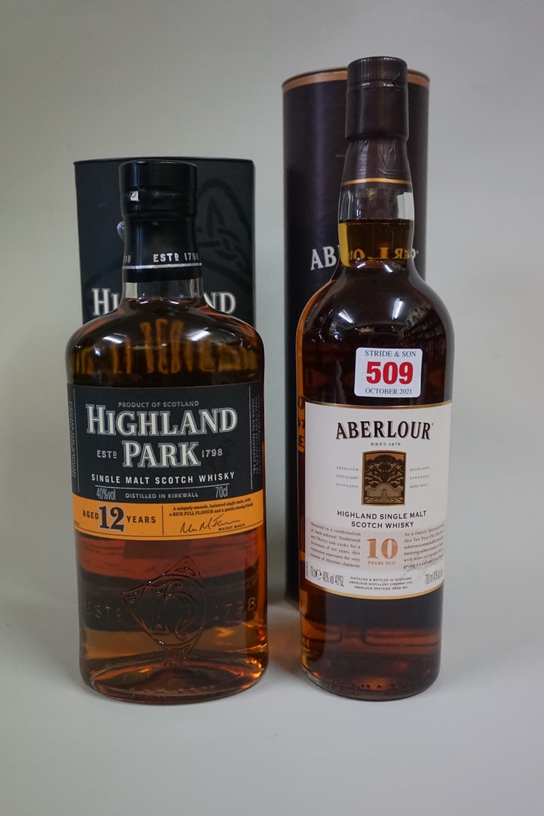 Two 70cl bottles of single malt whisky, comprising: Highland Park 12 year old, in tube; and Aberlour - Image 2 of 2