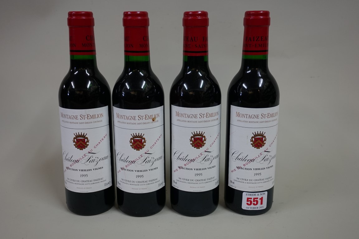 Four 37.5cl bottles of Chateau Faizeau Vieilles Vignes, 1995, Montagne Ste Emilion, (in). (4)