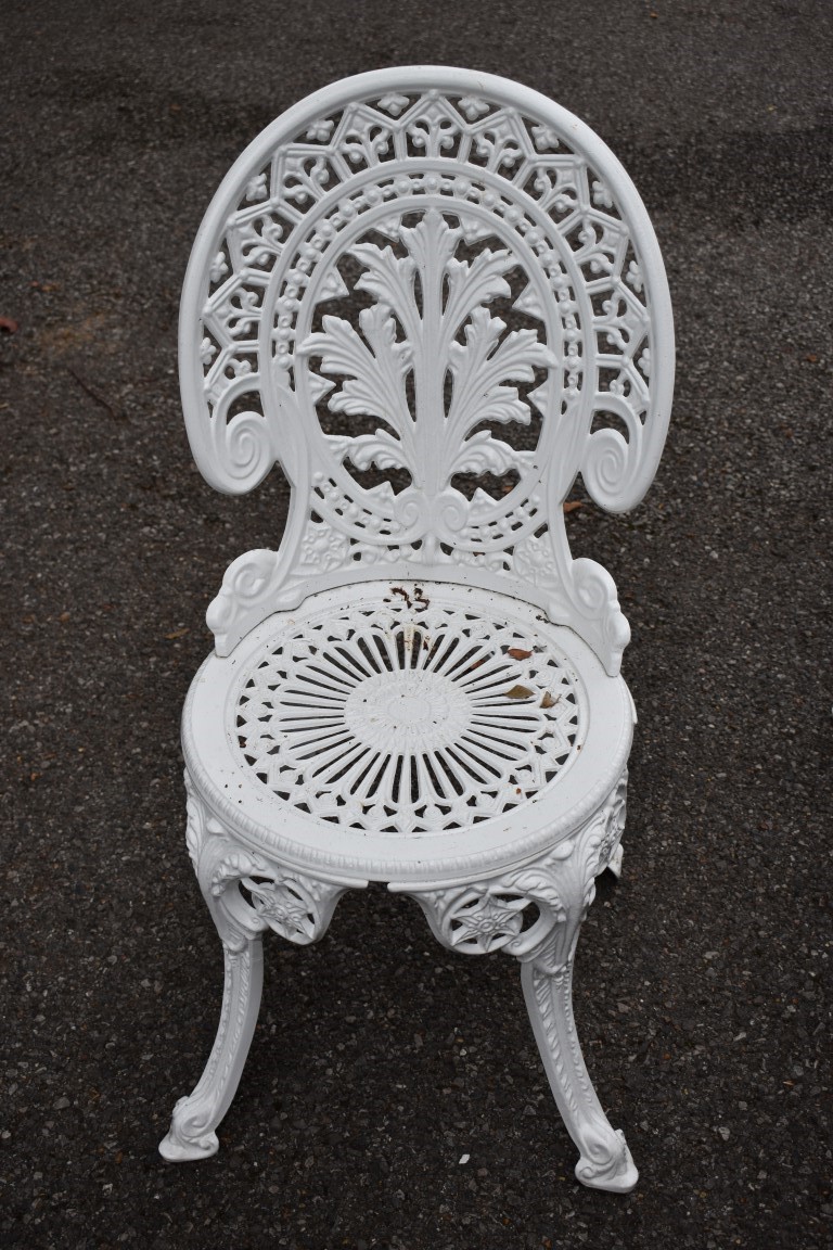 An aluminium white painted garden table; together with four matching chairs. - Image 3 of 3