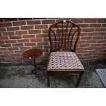 An antique mahogany dining chair; together with a reproduction wine table.