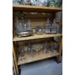 An interesting group of antique glassware, to include: a electroplate cruet stand; a pair of glass