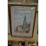 Follower of Samuel Prout, figures in a Continental town, two works, watercolour, largest 44 x