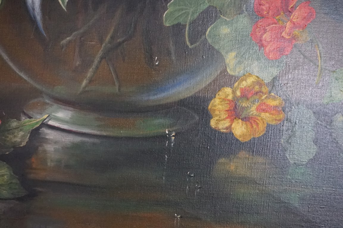 Ethelwyn Shiel, still life of flowers in a glass vase, signed and dated 72, oil on canvas, 80 x - Image 4 of 4