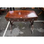 An antique mahogany bowfront sofa table, 98cm wide x 59cm deep x 73cm high.