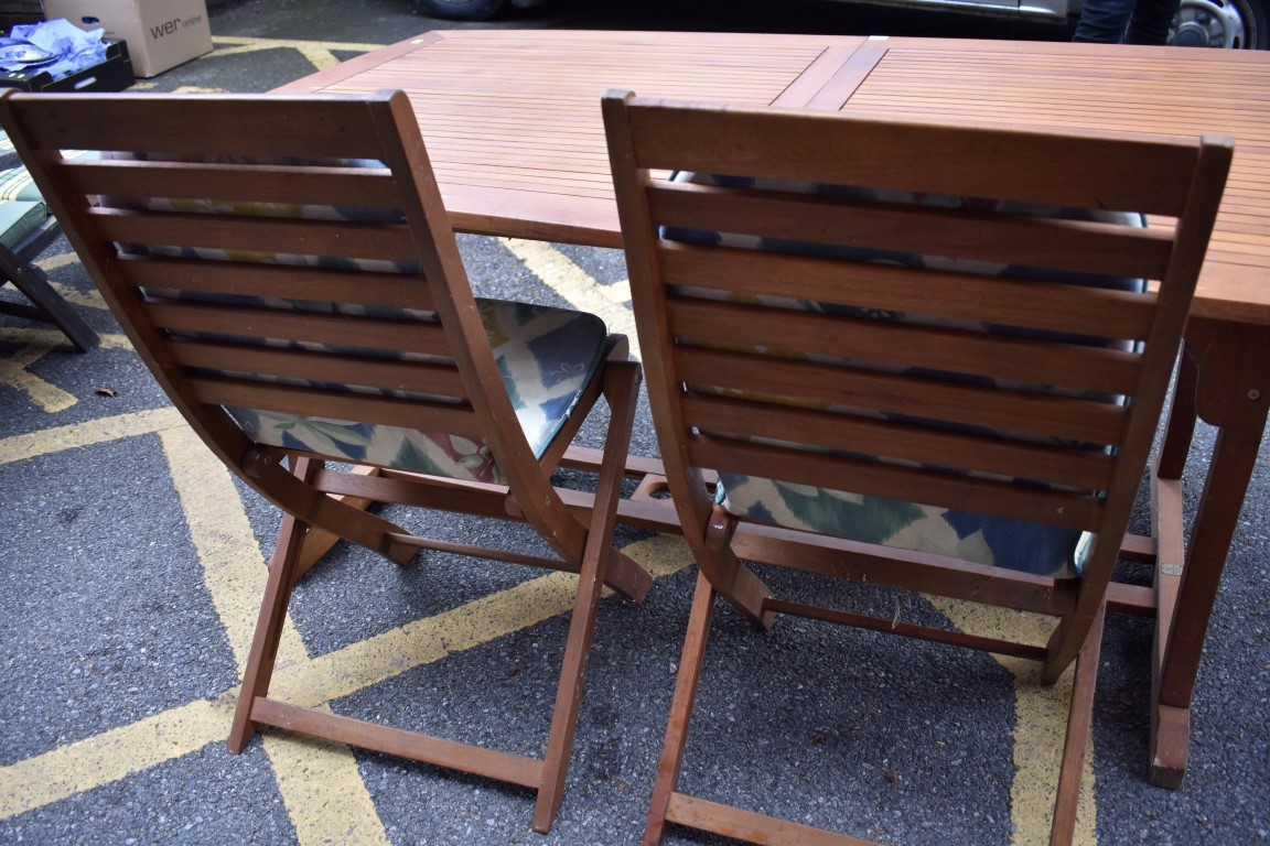 (LC) A hardwood garden table, 262cm extended; together with pair of matching chairs. - Image 5 of 5