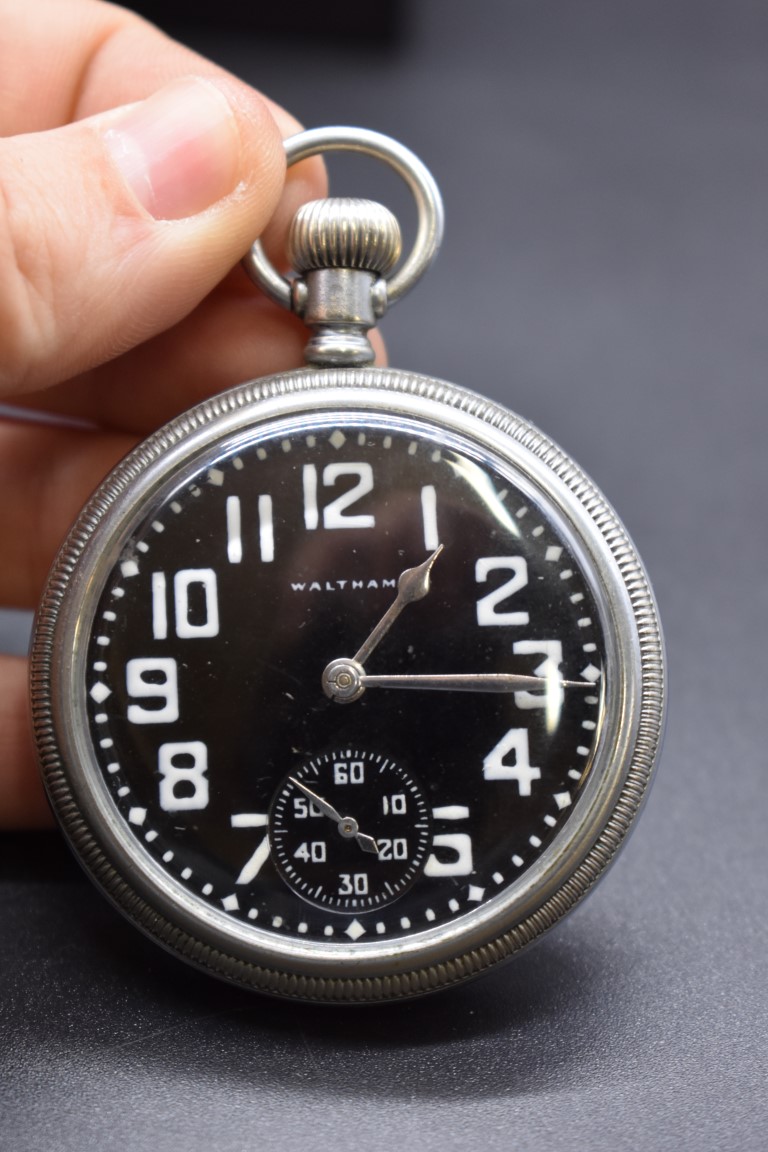 A circa 1941 Waltham Premier 16S GSTP military stem wind pocket watch, 56mm, movement No.30816459,