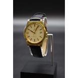 A circa 1973 Omega Geneve gold plated automatic wristwatch, cal 1012, 41mm, on replacement black