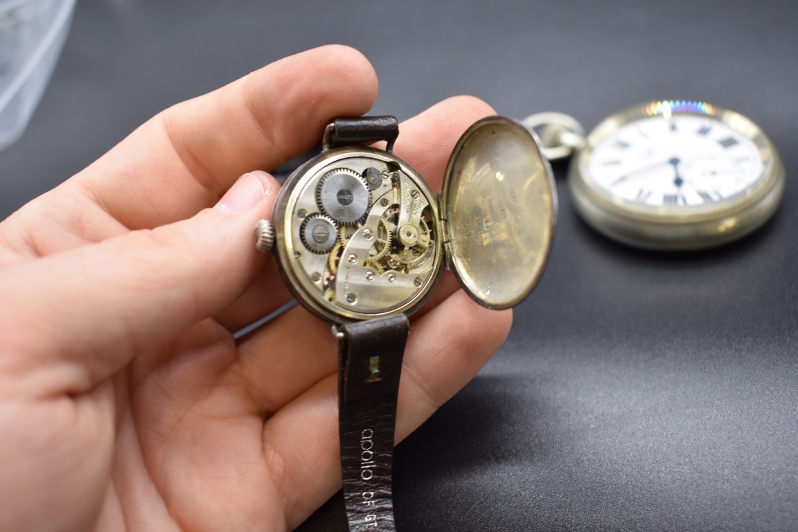 A vintage Limit No2 nickel cased stem wind pocket watch, 54mm; together with an early silver Swiss - Image 3 of 3