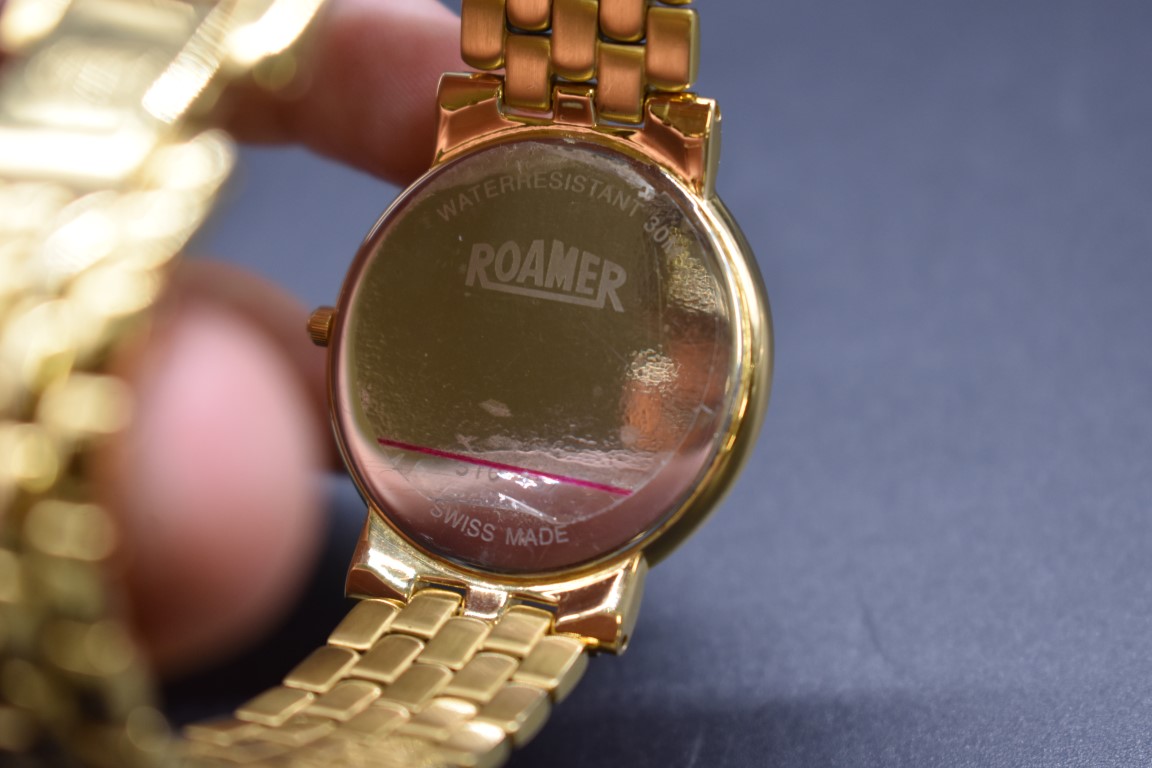 A circa 1999 Roamer gold plated wristwatch, 39mm, Ref 510957, with box and guarantee card. - Image 3 of 5