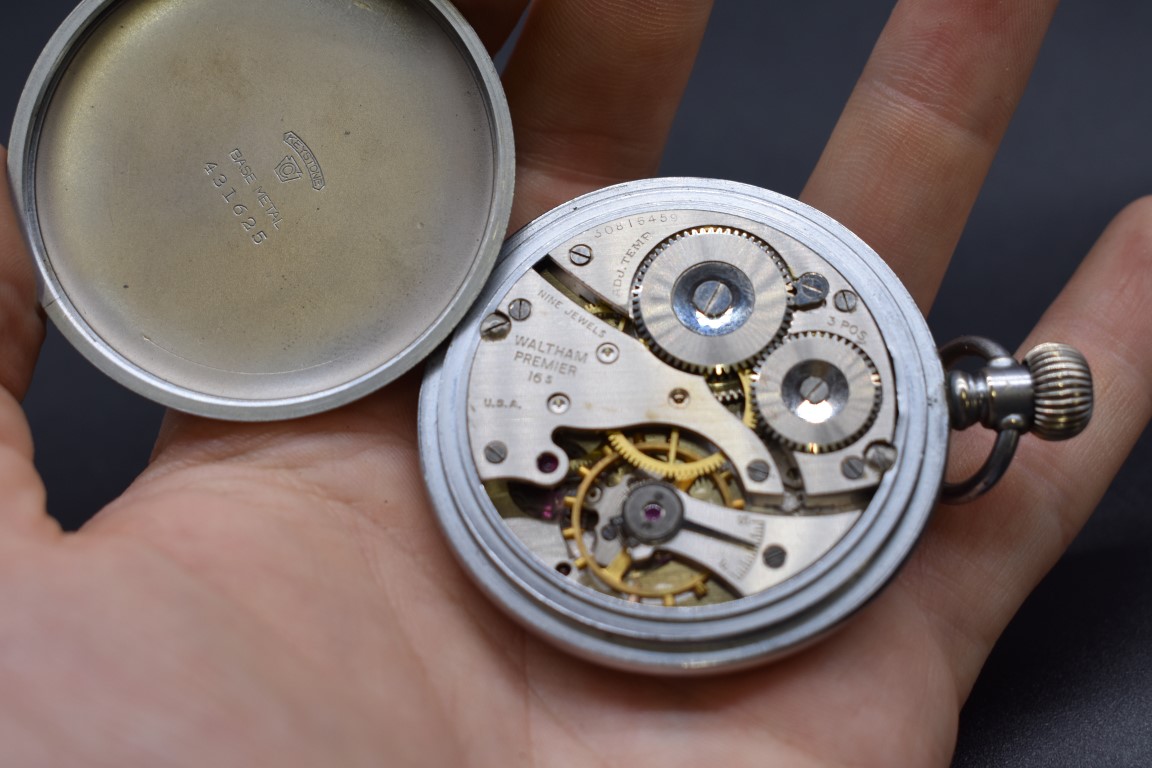 A circa 1941 Waltham Premier 16S GSTP military stem wind pocket watch, 56mm, movement No.30816459, - Image 2 of 2