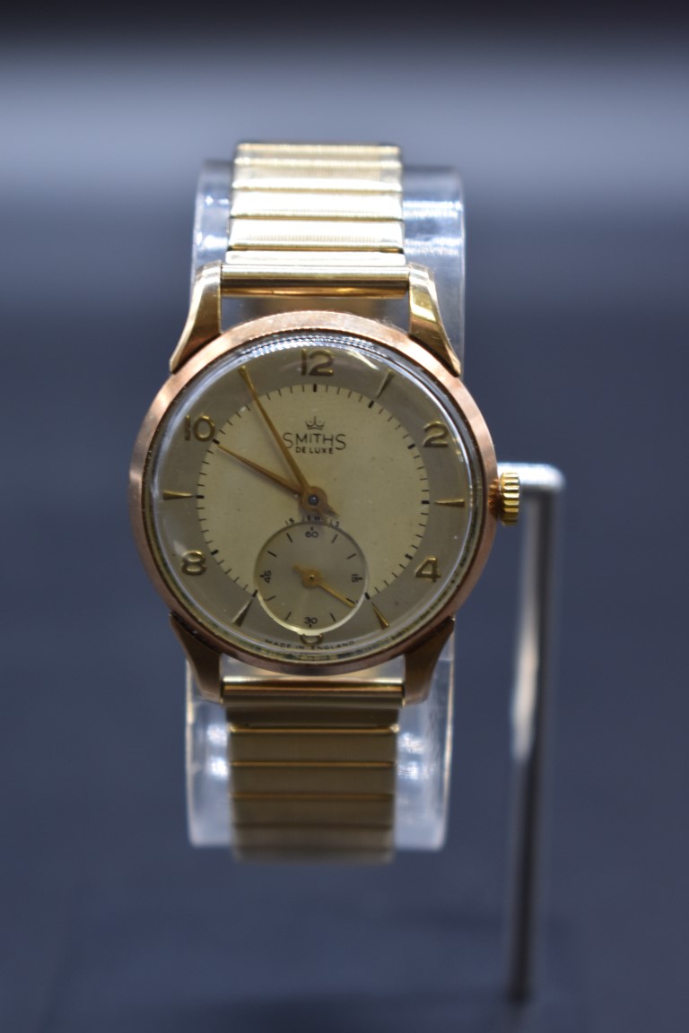 A 9ct gold Smiths De Luxe manual wind wristwatch, 32mm, hallmarked Edinburgh 1952, movement No. - Image 3 of 5