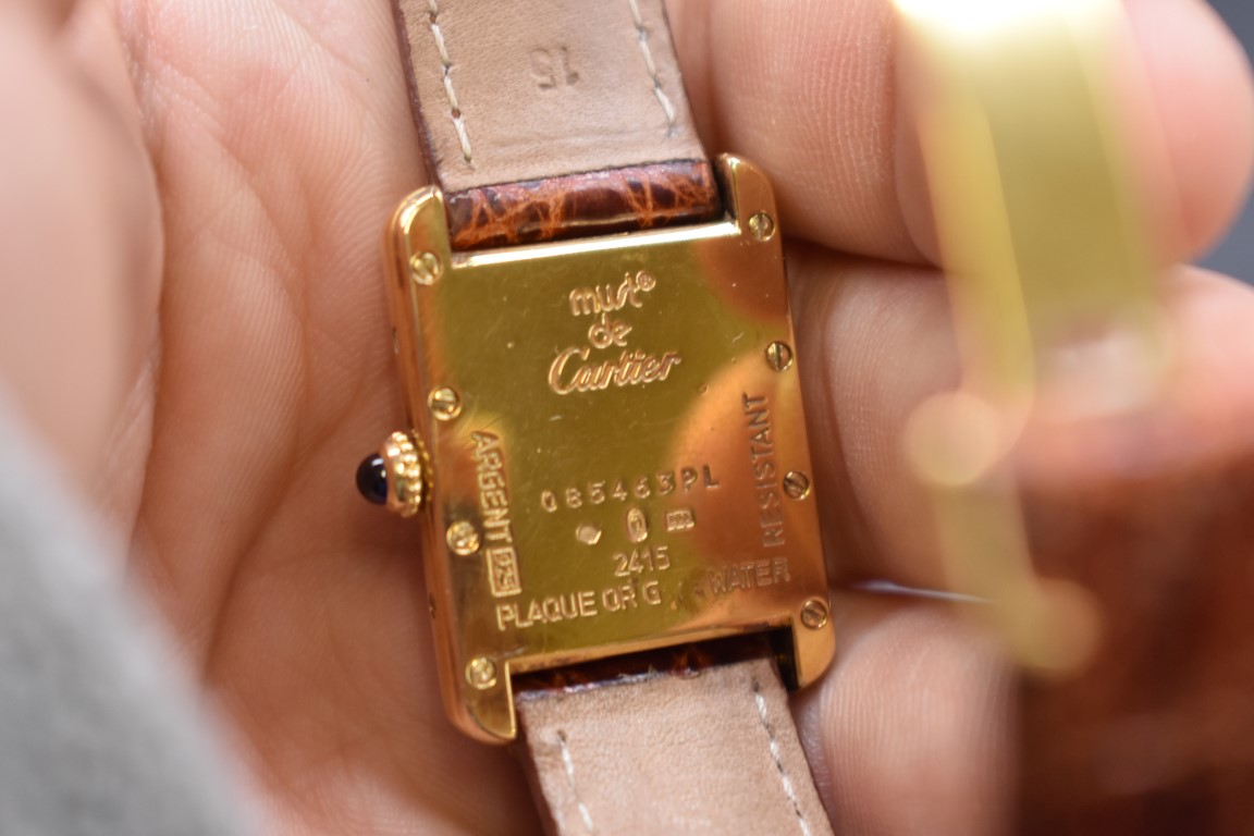 A vintage Cartier 'Must De Cartier' Vermeille 18k gold on sterling silver quartz tank wristwatch, - Image 3 of 6