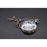 A Jean Pierre 925 half hunter stem wind pocket watch, 50mm, with attached watch chain stamped 925.