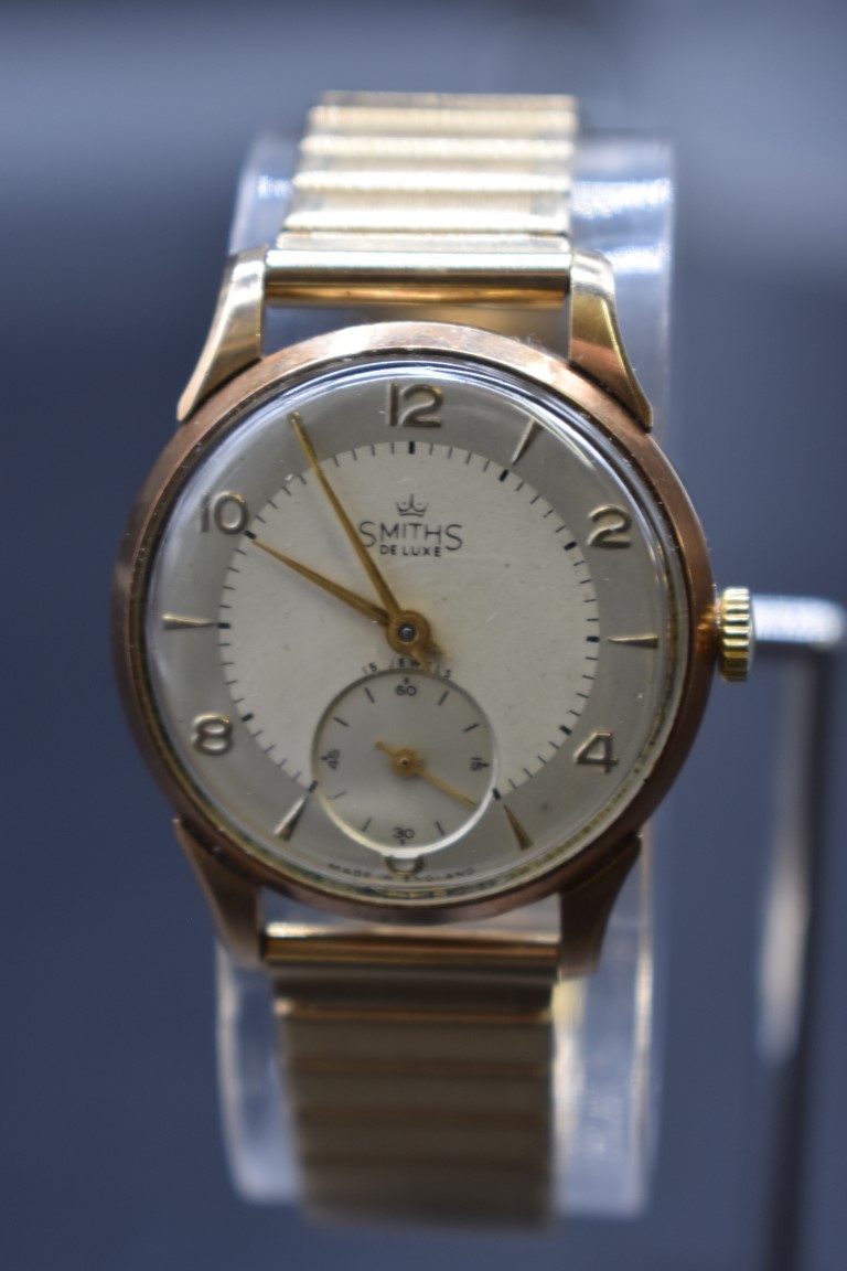 A 9ct gold Smiths De Luxe manual wind wristwatch, 32mm, hallmarked Edinburgh 1952, movement No. - Image 2 of 5