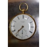 An 18ct gold open faced key wind pocket watch, the 48mm enamel dial signed 'T F Cooper London',