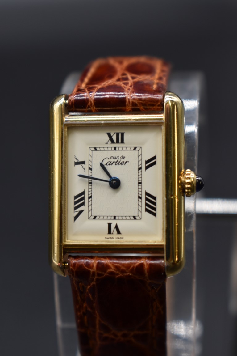 A vintage Cartier 'Must De Cartier' Vermeille 18k gold on sterling silver quartz tank wristwatch, - Image 2 of 6