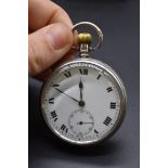 A silver open face stem wind pocket watch, 54mm.