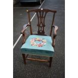 An early George III mahogany elbow dining chair.