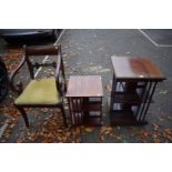 Two small mahogany bookcases, one lacking base; together with an antique elbow chair.