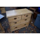An old pine chest of drawers, having two short and two long drawers, 95cm wide x 47cm deep x 82cm