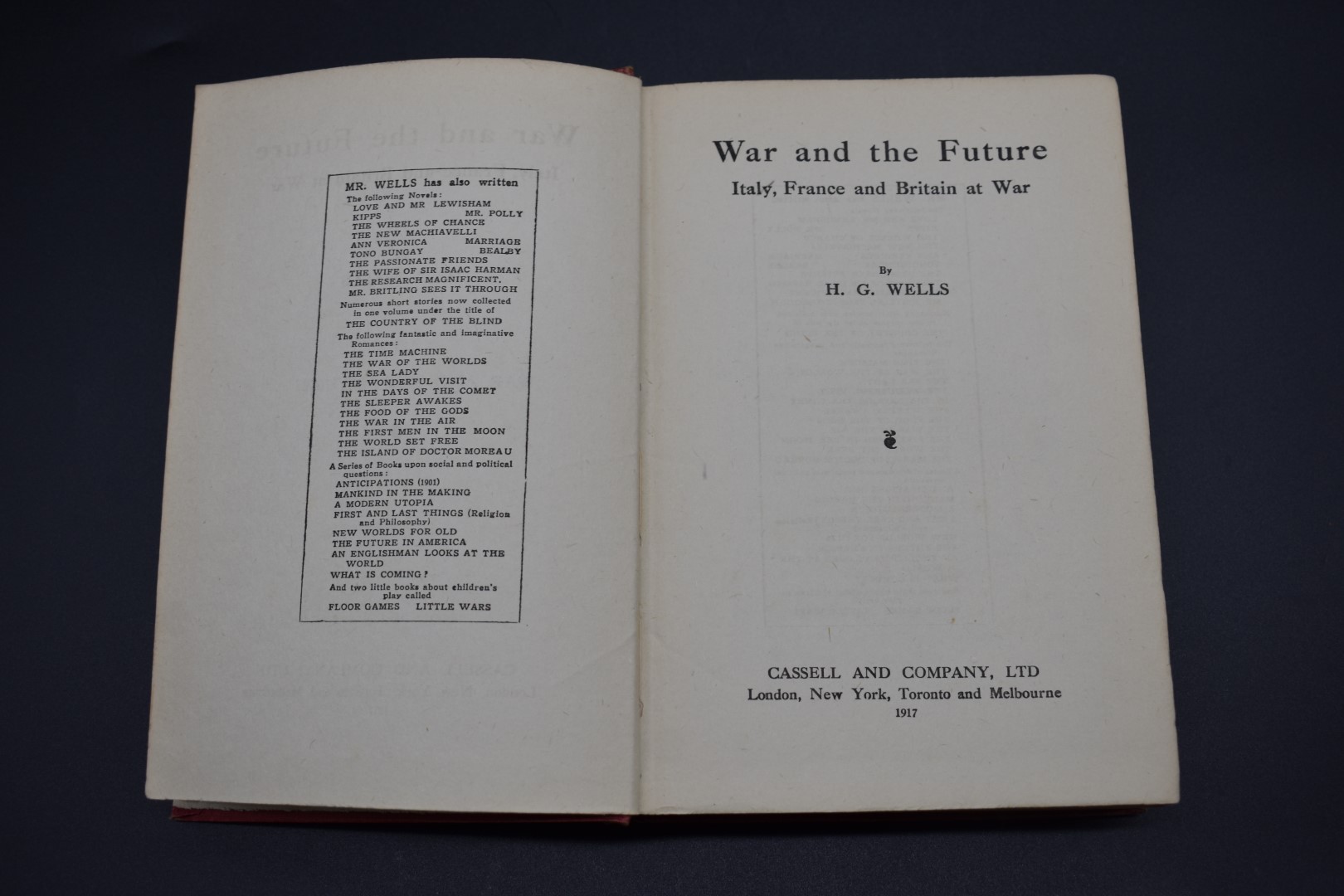 WELLS (H G): INSCRIBED AND WITH DRAWING BY AUTHOR: 'War and the Future...Italy, France and Britain - Image 4 of 7