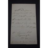 BELZONI (Giovanni): handwritten note from Belzoni, pioneer of Egyptology, accepting an invitation