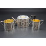 A Victorian silver three piece tea set, by John Newton Mappin, Sheffield 1887, with engraved