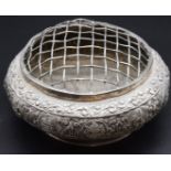 A Malaysian white metal rose bowl and pierced cover, 19cm diameter, 705g.