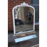 An old white painted overmantel mirror, 112cm wide x 146cm high.
