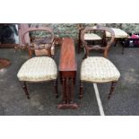 A pair of balloon back dining chairs; together with an antique Sutherland table.