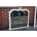 An old white painted overmantel mirror, 112cm wide x 110cm high.