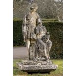 Garden statues: A carved white marble group of Apollo and a Muse , English, 1st half 19th century,