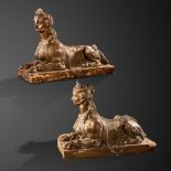 Garden statues: A pair of Coade style terracotta sphinxes, late 19th/early 20th century , one