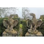 Gate piers and Finials: A pair of composition stone gate pier eagles possibly by Austin and
