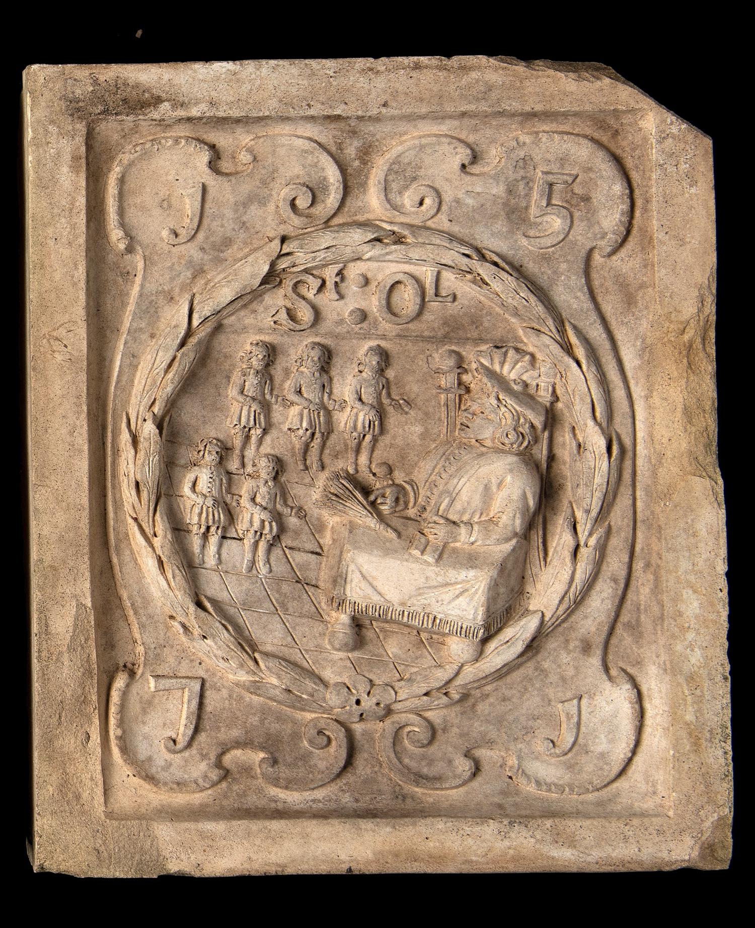 Architectural: A similar Coade stone boundary marker plaque, lacking Coade stamp, 30cm high by