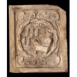 Architectural: A similar Coade stone boundary marker plaque, lacking Coade stamp, 30cm high by
