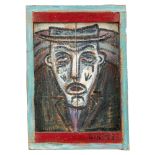 Pictures: ▲ Billy Childish b.1959, Portrait of a man, Signed Bill 91 on frame, Oil on wood, 51cm by