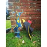 Modern and Garden Sculpture: Gerald Moore, Two sheet metal abstract groups, The largest 17cm high,