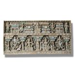 Architectural: A painted hardwood frieze, Indian, late 19th/early 20th century, 90cm high by 182cm