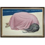 Pictures: ▲Clifford Hall (British, 1904-1973), Girl sheltering under beach towel, Signed and dated ‘