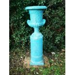 Modern and Garden Sculpture: Gerald Moore , A composition urn with sprayed blue finish on column