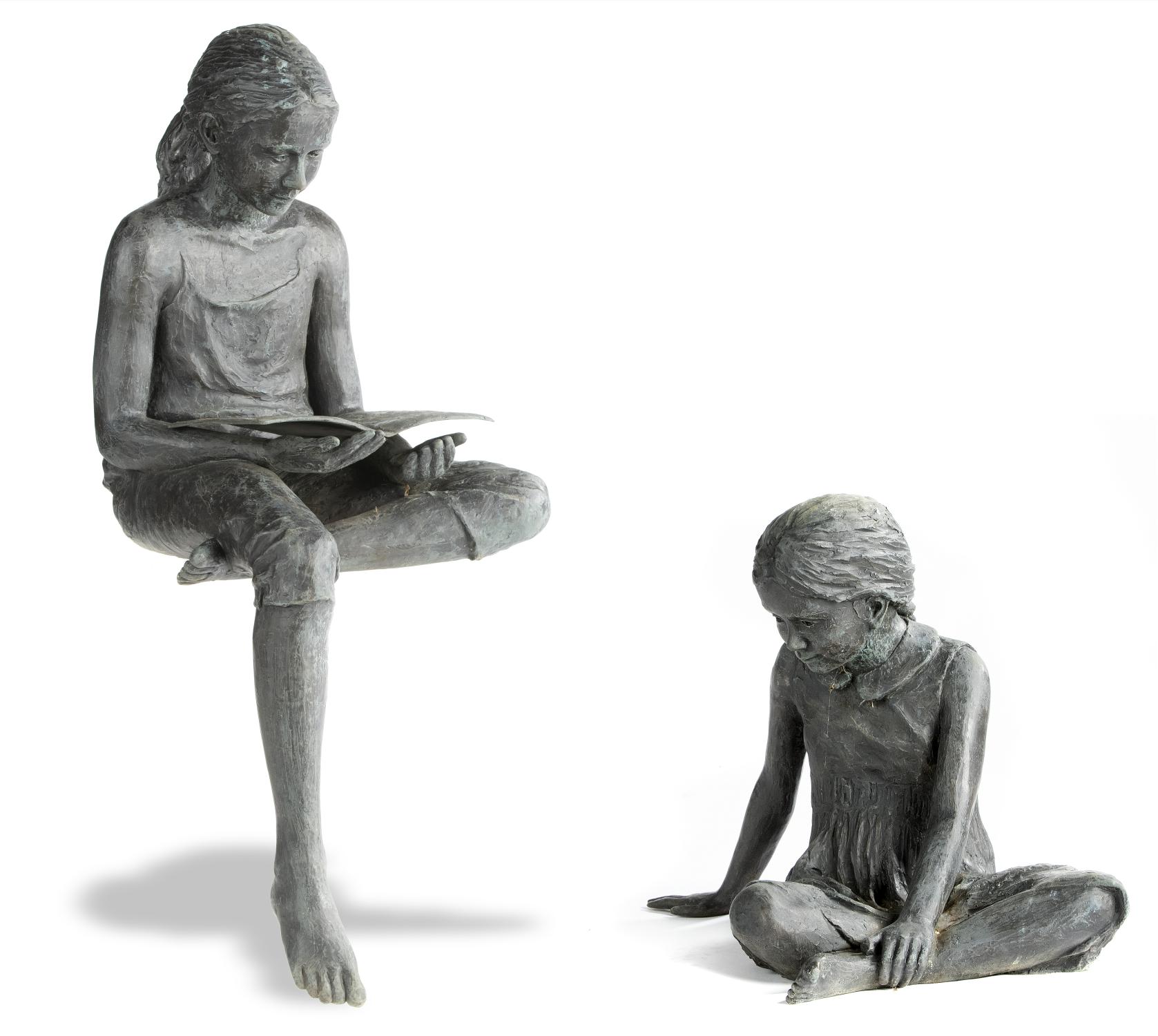 Garden statues: Brian Alabaster, Livvy and Evie, Bronze from a sold out edition of 20, Signed with