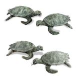 Water features and fountains: A set of four bronze turtle fountains, probably Italian, late 19th/