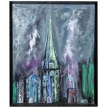 Pictures: Gerald Moore, Church Scene, Oil on canvas, Initialled and dated ‘89, 90cm by 75cm, Part of