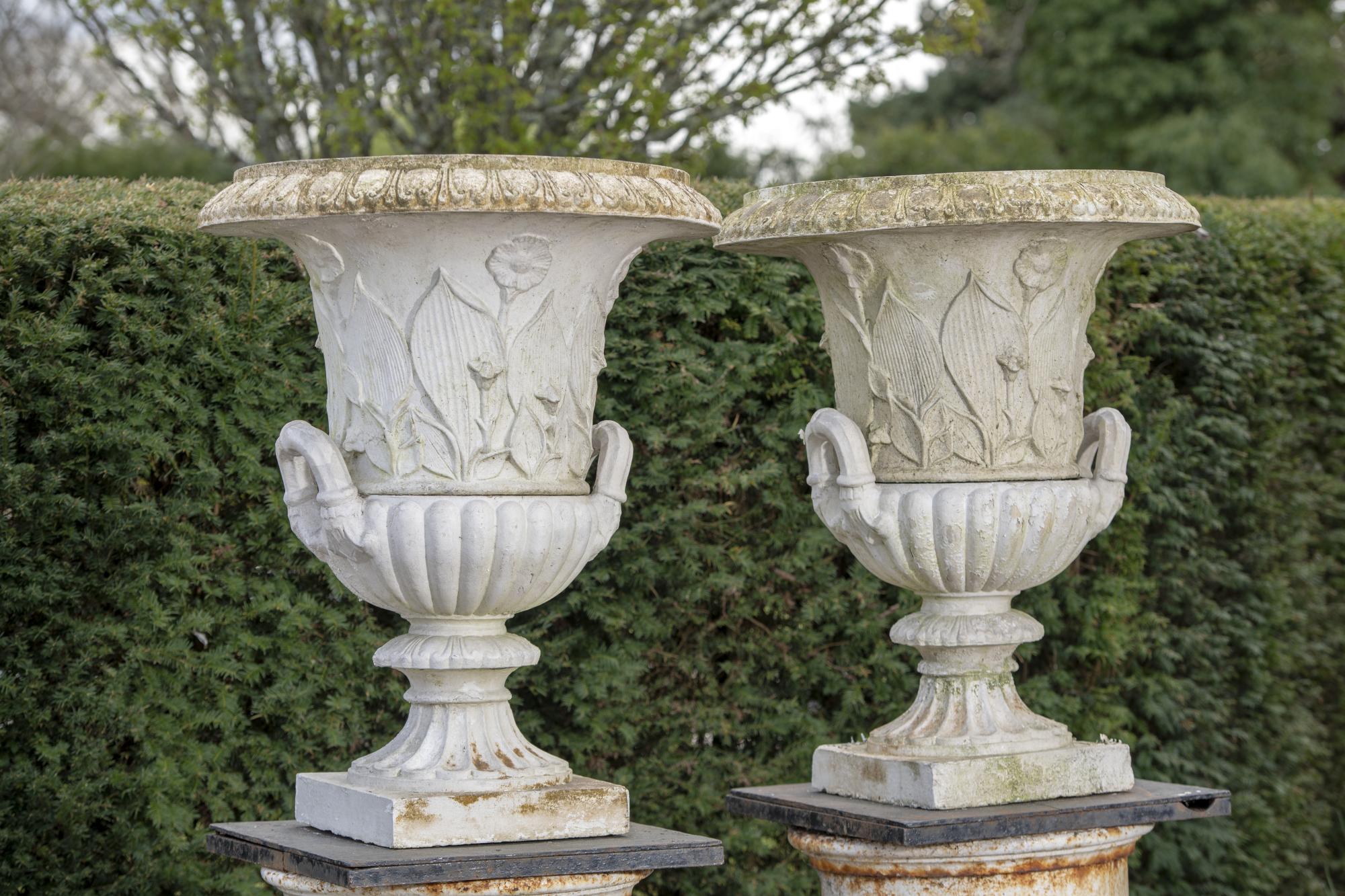 Garden pots and urns: A pair of stoneware urns, possibly Northern European, early 20th century,