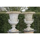 Garden pots and urns: A pair of stoneware urns, possibly Northern European, early 20th century,
