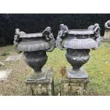Garden pots and urns: A pair of Wimperis and Best lead urns, early 20th century, 69cm high , This