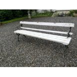 Garden seats: A cast iron and wooden seat, late 19th century, 210cm long, together with an aluminium