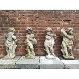 Garden statues: A set of four composition stone putti musicians, 2nd half 20th century, 70cm