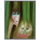 Pictures: Gerald Moore, Woman and Cat, Signed and dated ‘83, Oil on canvas, 75cm by 59cm, Part of